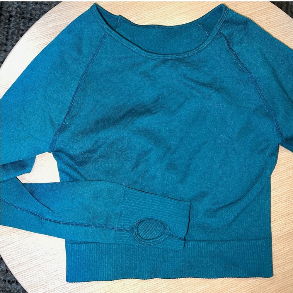 Teal Long Sleeve Crop Top
